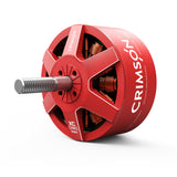 Crimson electric drone motor with mounting shaft and copper windings, XC label