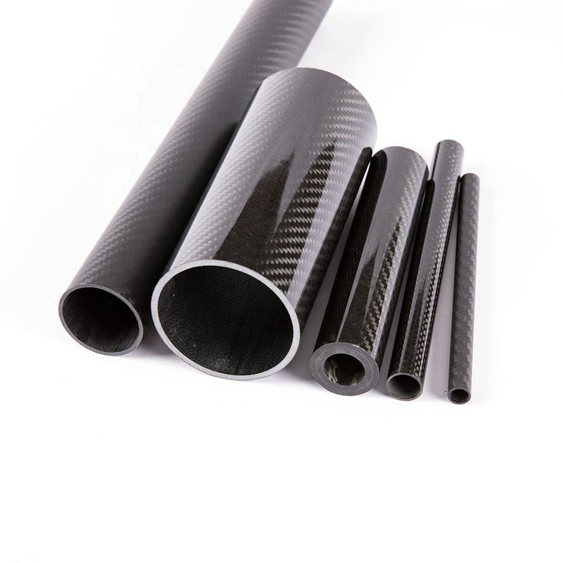 Carbon fiber round tubes, 3K twill weave set, plain finish, black