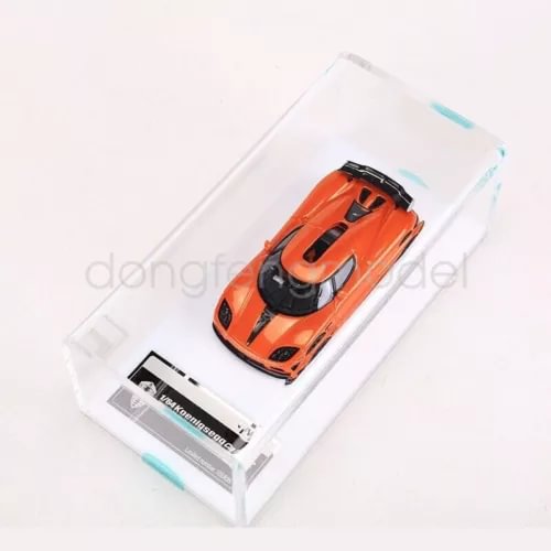1:64 scale orange racing sports diecast car model in clear box
