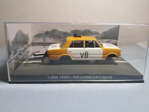 Yellow diecast Lada 1500 model car with V8 graphics