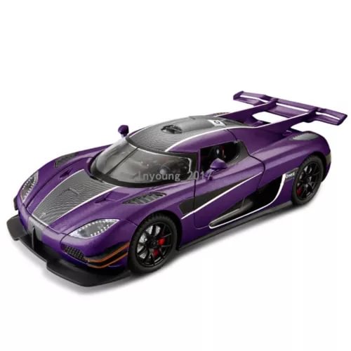 1:24 purple diecast model sports car with black accents, detailed front and wheels