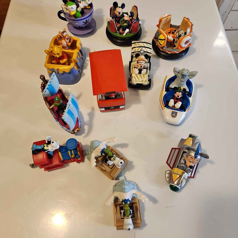 Disney diecast ride toy vehicles with character figures, assorted styles