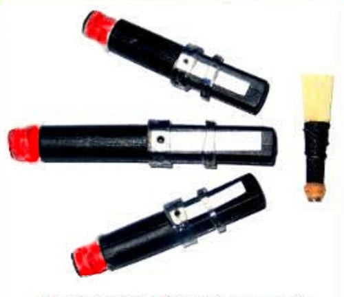 Synthetic drone reeds set: three black reeds with red tips and one yellow-topped reed