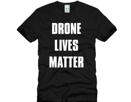 Black crew-neck T-shirt with 'DRONE LIVES MATTER' front print