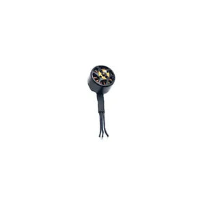 Disassembled motor accessory with black housing and yellow center, three wire leads