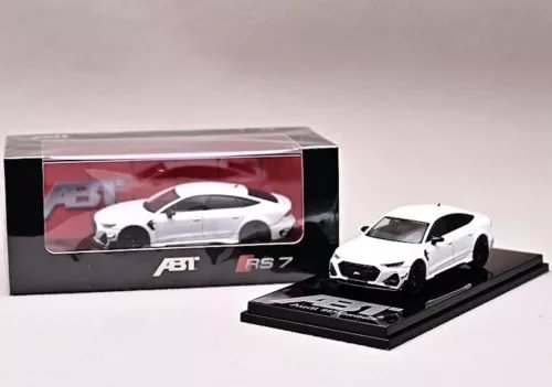 White 1:64 ABT RS7 racing diecast model car in display box