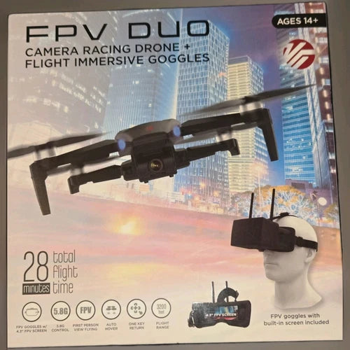 FPV racing drone with FPV goggles headset and controller display