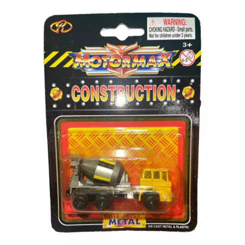 Motor Max construction metal diecast concrete mixer toy with yellow truck in blister pack