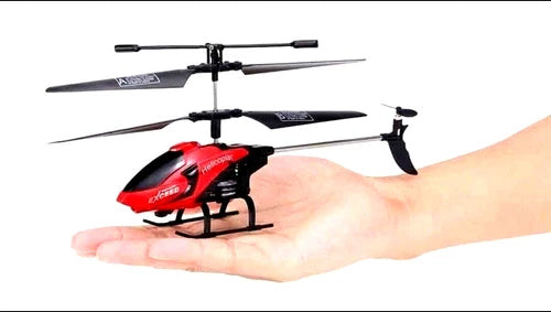 Red remote-controlled helicopter toy with handheld controller