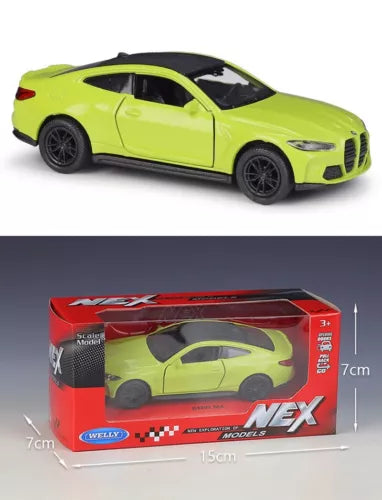 WELLY 1:36 lime green alloy diecast car model toy, boxed, side view