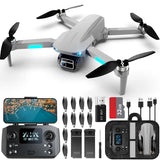 Gray quadcopter drone with 4 propellers and front camera module