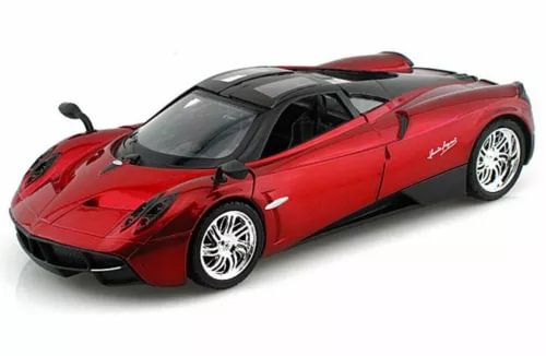 Red 1/24 scale diecast model toy car with black front splitter and silver wheels
