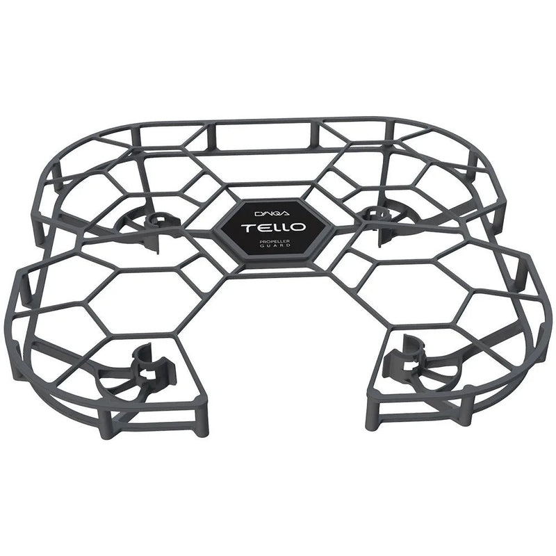 Protective propeller guard cover for drone, dark gray frame with four prop slots