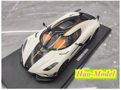 1:18 Koenigsegg Regera resin diecast model car, white with black and orange details