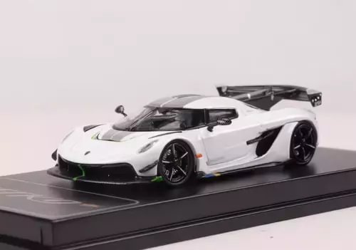 White Koniseg Jesko alloy diecast supercar model on black display base