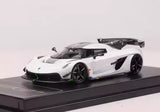 White Koniseg Jesko alloy diecast supercar model on black display base