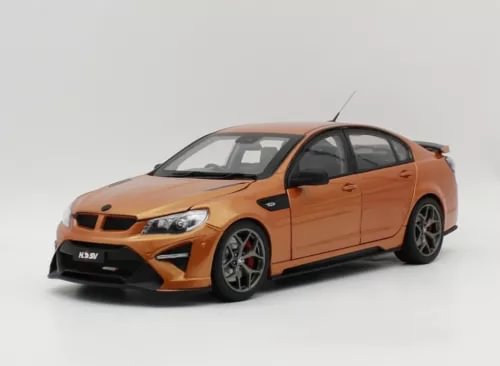 1/18 diecast car model, orange sports sedan with front grille and headlights