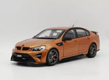 1/18 diecast car model, orange sports sedan with front grille and headlights
