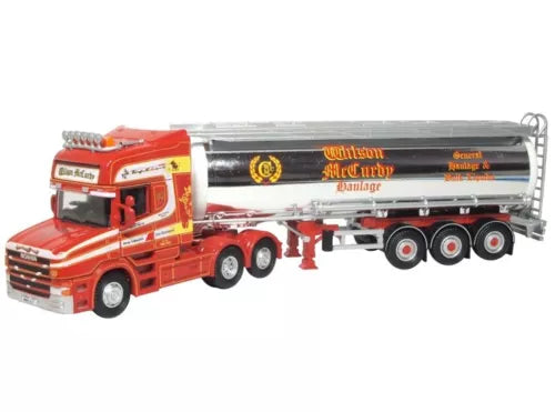 OO gauge Scania T cab tanker truck, red cab with black tank and side lettering