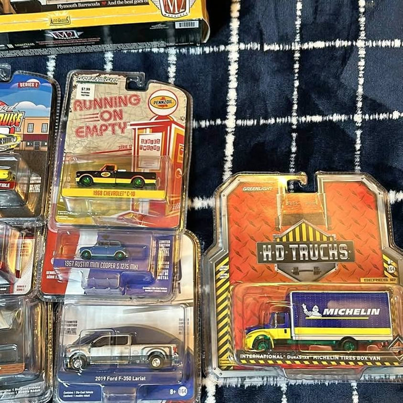 Boxed diecast car and truck set with Hot Trucks and Michelin logos