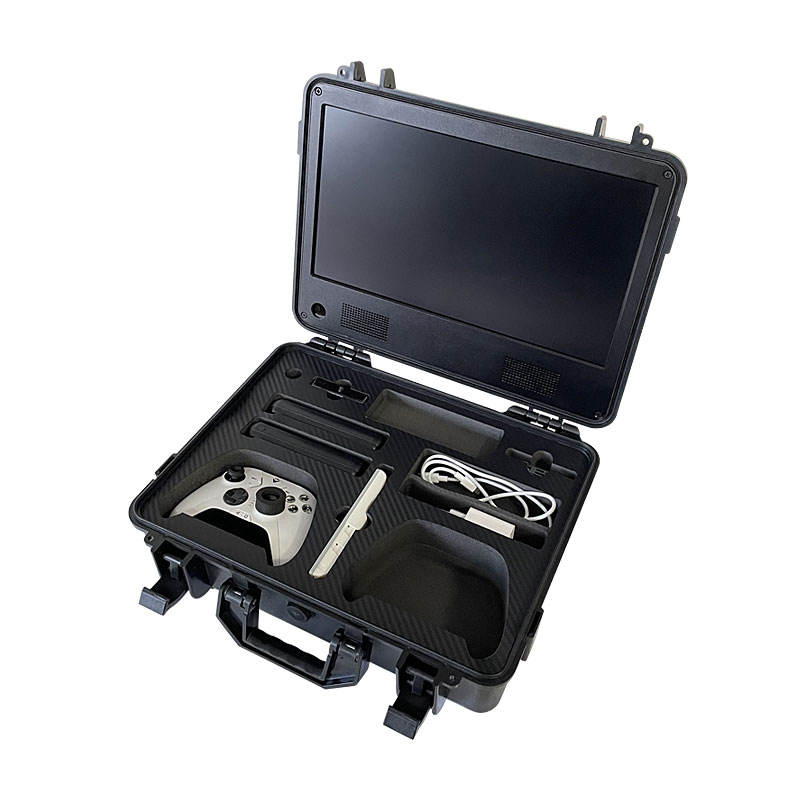 Hard case with cut foam insert, open lid with drone accessories