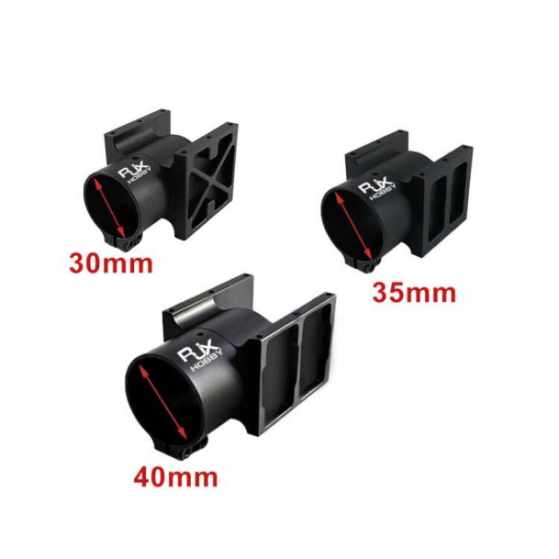 RC multirotor center plate mount holder, black, shown in 30–40mm sizes
