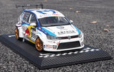 1/12 scale racing car diecast model, white/blue Volkswagen with number 333.