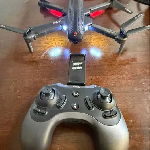 Drone remote controller with two joysticks and central buttons