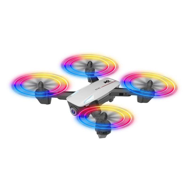 Mini FPV racing quadcopter drone with multicolor LED prop rings and central body