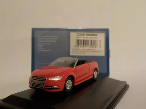 Red Audi S3 cabriolet diecast model car with open-top body