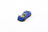 1/64 diecast sports car, blue with rear spoiler and black wheels