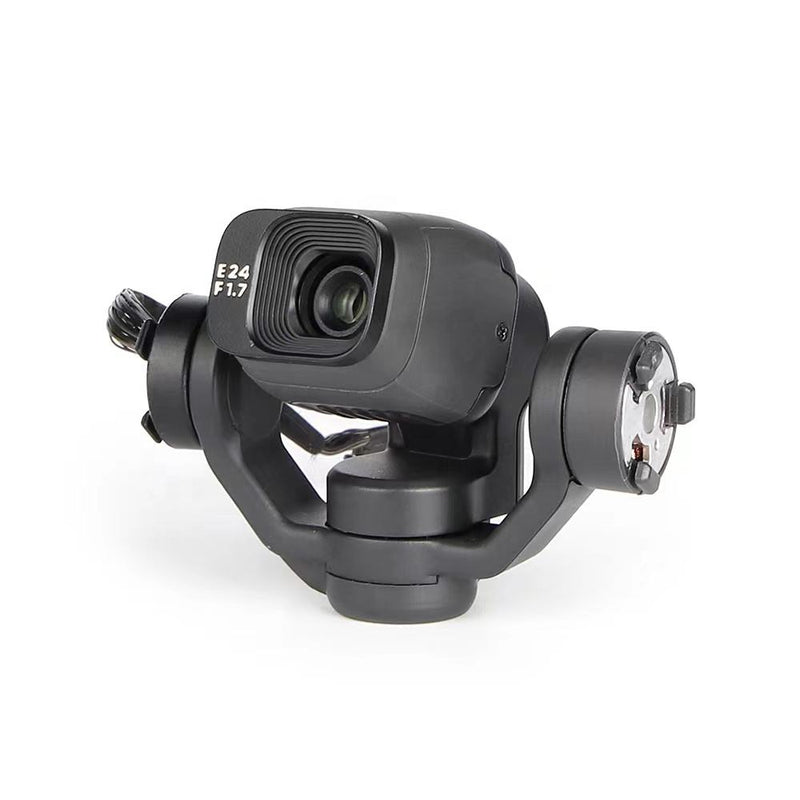 Gimbal camera for drone with dark housing and visible lens, side mounting bracket