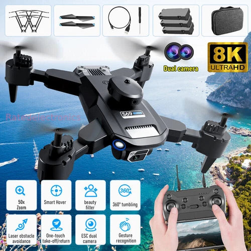 Foldable quadcopter drone with dual cameras and handheld remote controller
