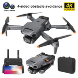 Foldable FPV quadcopter drone with dual cameras and four propellers, gray with orange tips