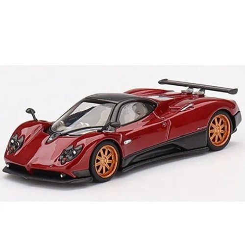 1:64 diecast model car, red Pagani Zonda F with black accents and gold wheels