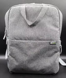 Dec Gear gray backpack with front zip pocket and padded top handle