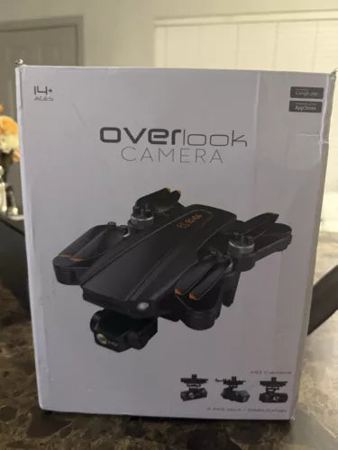 Camera drone retail box showing quadcopter design