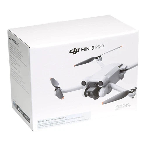 DJI Mini 3 Pro quadcopter drone with folding propellers in retail box