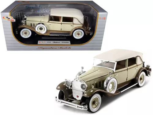 1:18 diecast classic sedan model car, tan with black fenders and whitewall tires