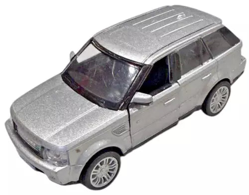 Silver gray diecast SUV model car with detailed windows and wheels