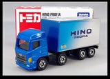 Blue Hino Profia diecast truck model with box trailer and TOMICA packaging