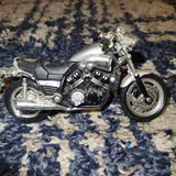 Harley Davidson diecast motorcycle, silver chrome, detailed engine and handlebars