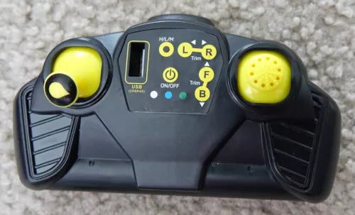 Black drone replacement remote controller with yellow thumb joysticks and buttons