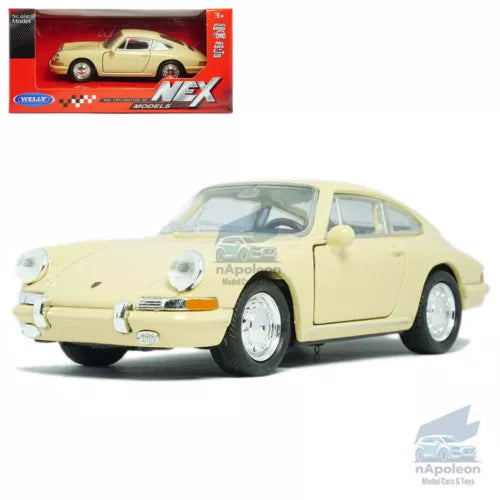 1:36 scale 1964 Porsche 911 diecast model car in light cream, front three-quarter view
