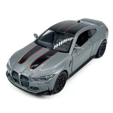 Gray BMW M4 CSL 1:36 diecast model car with red racing stripes