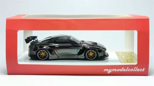 Chrome gray diecast sports car, black hood, front 3/4 view