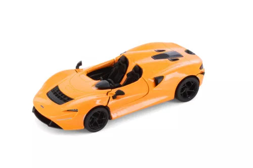 Orange convertible diecast sports car with black wheels and open-top cabin