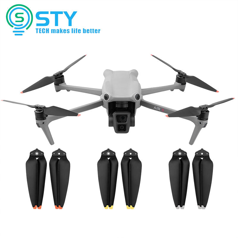 Drone propeller set with multiple black blades and a gray mounting hub