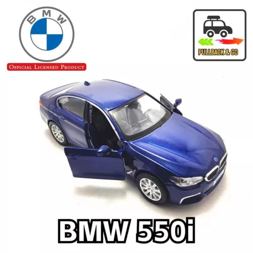Blue BMW 550i pullback alloy toy car with open driver door
