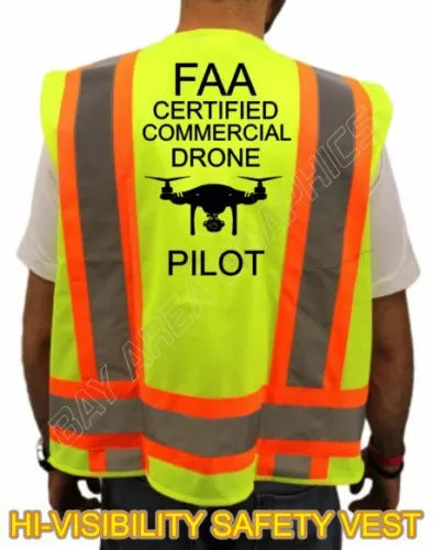 NEW DRONE CERTIFIED PILOT HIGH VISIBILITY SAFETY GREEN VEST BLACK DESIGN Drone